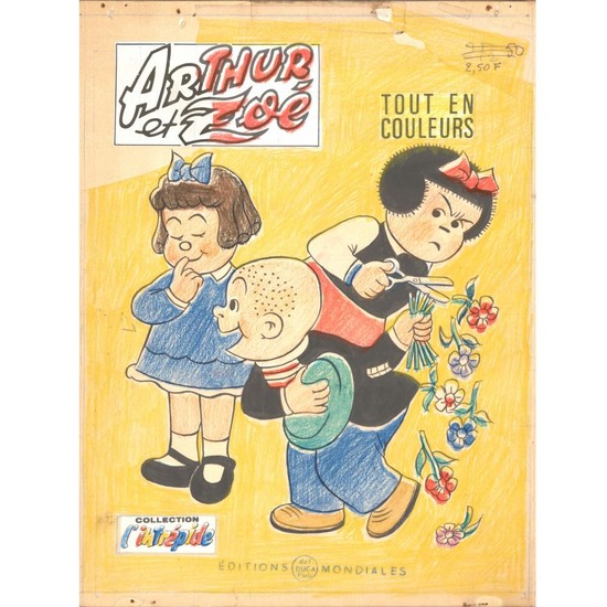 Ernie BUSHMILLER (d'après) "Arthur et Zoé" Dessin original de la couverture de l'album n°53 de la version française de "Arthur et Zo...