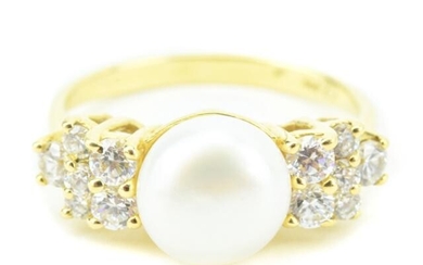 Estate 14kt Gold Baroque Pearl & CZ Diamond Ring