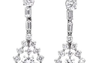 Estate 5.60 cttw Diamond Platinum Teardrop Dangle Earrings