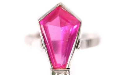 Estate Palladium Pink Sapphire & Diamond Ring