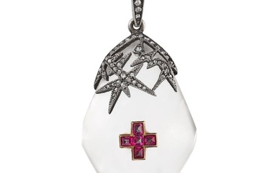 FABERGÉ, A HIGHLY IMPORTANT AND RARE ANTIQUE ROCK CRYSTAL, RUBY AND PLATINUM 'RED CROSS' ICE