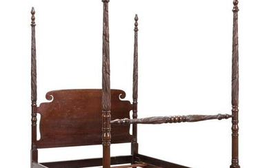 FINELY CARVED MAHOGANY 4 POSTER RICE BED, CA 1900