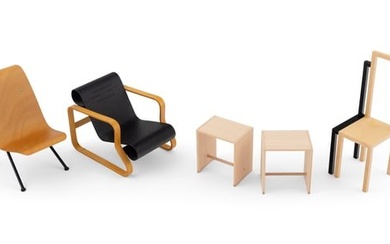 FIVE PIECES OF VITRA DESIGN MUSEUM MINIATURE FURNITURE 20th Century Heights from 3" to 7".