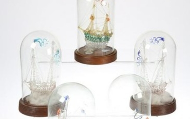 FIVE VICTORIAN GLASS FRIGGERS, each as a ship and under