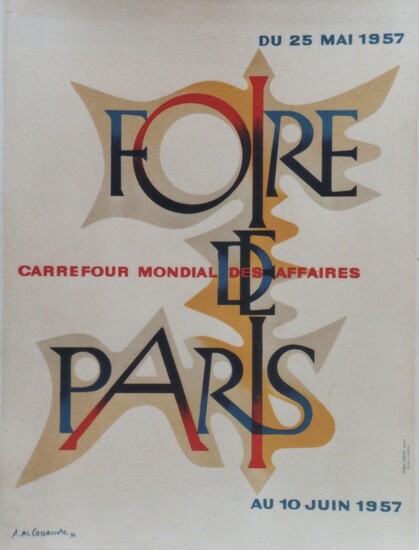 FOIRE DE PARIS 1957" Affiche originale entoilée et encadrée / Litho A.M. CASSANDRE