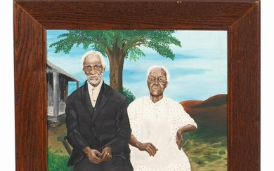 FOLK ART PORTRAIT OF AFRICAN AMERICAN COUPLE