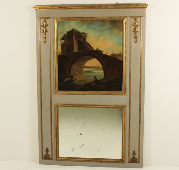 FRENCH POLYCHROME AND GOLD GILT TRUMEAU MIRROR