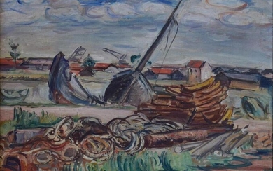 FRIESZ Emile Othon (1879 - 1949) « Barques échouées » huile sur toile signée en bas à droite et datée 47 38x46
