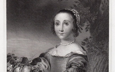 Ferdinand Bol Dutch Lady (Petronella Elias (1648-1667) with a Basket of Fruit) engraving signed