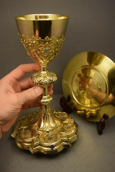 Fine French Silver Traditional Gothic Chalice & Paten