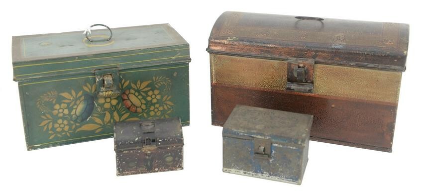 Four Painted Tole Boxes to include large dome top with
