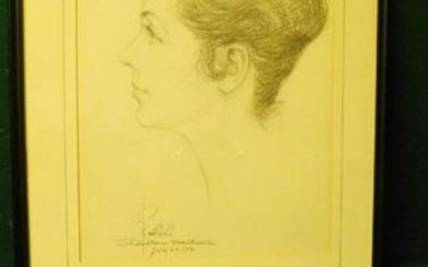 Framed J Gould Engraving & Signed Pencil Portrait