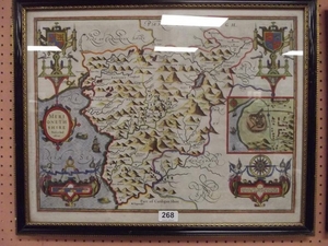 Framed and glazed antique hand coloured John Speede map of M...