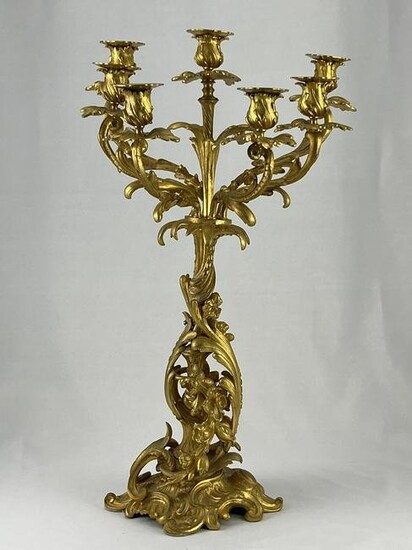 French Floral Gilt Bronze 7-arm Candelabra