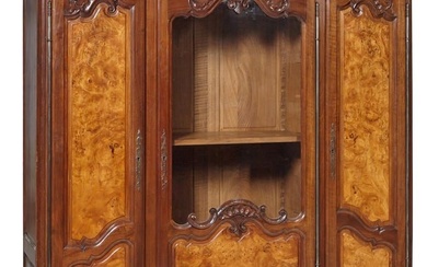 French Louis XV Style Walnut and Burled Walnut Bookcase, 20th c., H.- 72 1/4 in., W.- 70 in., D.- 20
