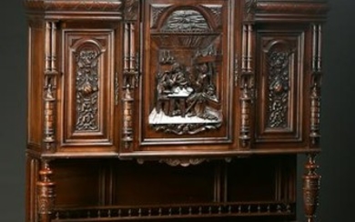 French Provincial Carved Walnut Buffet a Deux Corps, c.