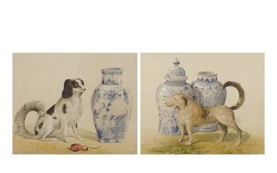 GEORGE OAKES | CAVALIER WITH BLUE AND WHITE VASE: A PAIR OF WATERCOLORS