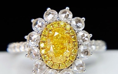 GIA CERTIFIED 14K GOLD 1.17 CTW NATURAL YELLOW DIAMOND & DIAMOND RING