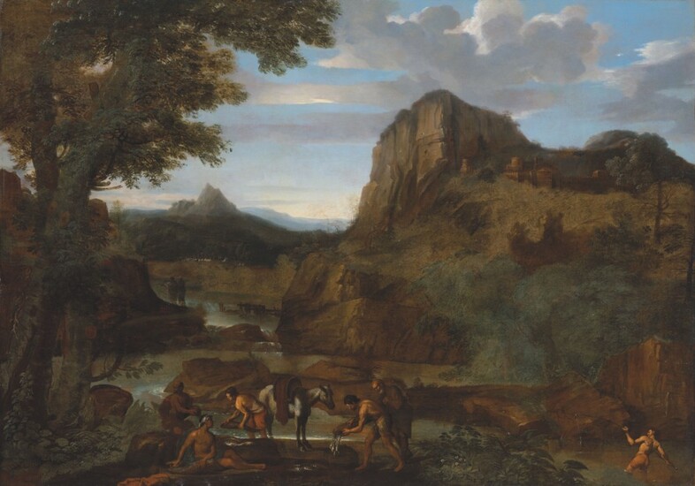 GIOVANNI FRANCESCO GRIMALDI, IL BOLOGNESE (BOLOGNA 1606-1680 ROME), A rocky river landscape with fishermen