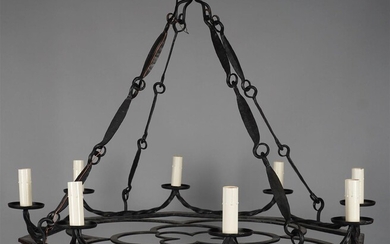GOTHIC STYLE WROUGHT IRON SIX-LIGHT CHANDELIER