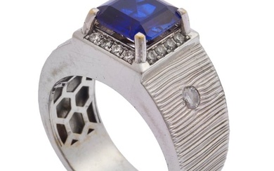 Gent's Tanzanite, Diamond, 14k White Gold Ring