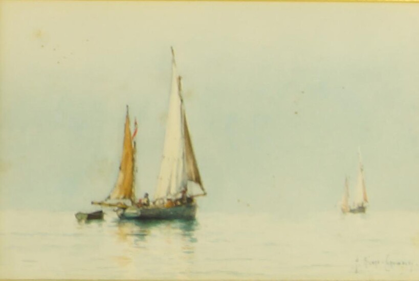 Georges R. Ricard-Cordingly, French 1873-1939- Boats at sea; watercolours, two, ea. signed and dated '98, ea. 10.8 x 16.3 (2)