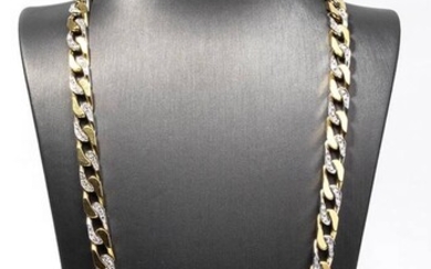 Gold and diamonds necklace 18k white and yellow gold, groumette chain set with huit-huit cut...