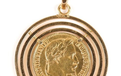 Gold pendant (750) centered on a 20 Francs gold Napoleon...