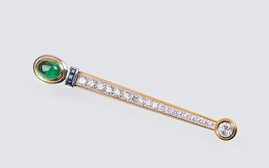 Goldschmiede Scheffel est. 1950. A Brooch with Diamonds, Emerald and Sapphires.