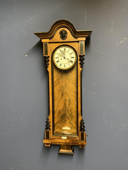 Good quality walnut glass fronted wall clock with ebonised ...
