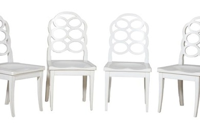 Group of Four Contemporary Creme Peinte Dining Chairs, 20th/21st c., having arched pierced backs