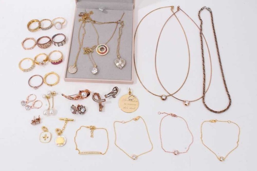 Group of contemporary silver gilt paste set jewellery including necklaces, pendants, earrings and rings