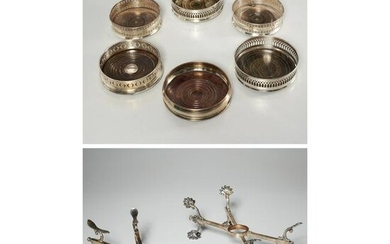 Group silver plated wine coasters & dish crosses
