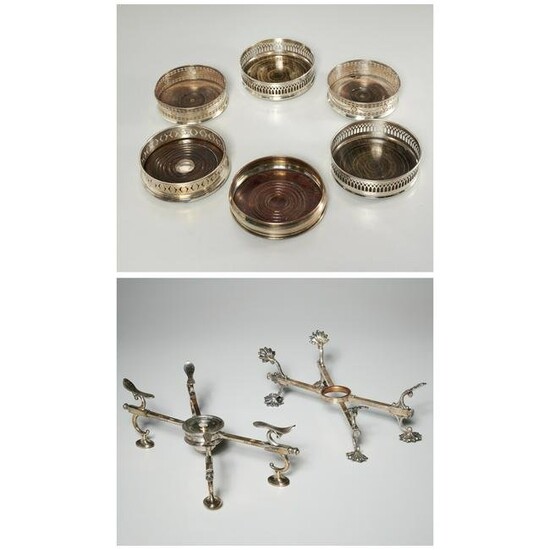 Group silver plated wine coasters & dish crosses