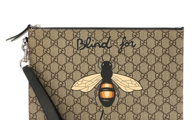 Gucci "Blind for Love" Bumblebee GG Supreme Canvas Wristlet with Leather Trim