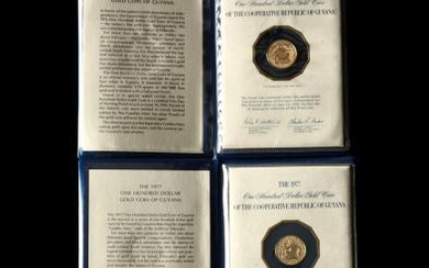 Guyana, 1976FM and 1977FM Proof 100 Dollar Gold Coins