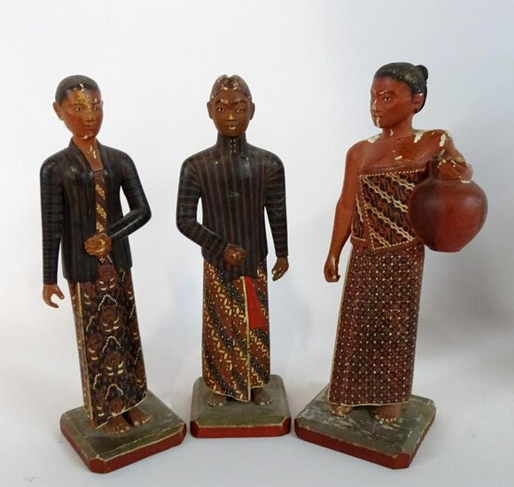 HAND CARVED & PAINTED SOUTH EAST ASIAN FIGURES 9"H