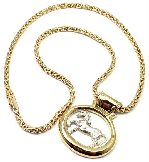 HERMES 18k Yellow & White Gold Horse Pendant Necklace