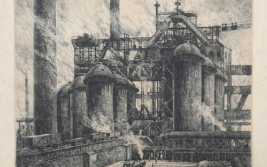 Hans Klemke, Industrial Scene with Train, Etching
