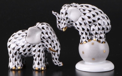Herend Black Fishnet with Gold Porcelain Elephant Figurines, 1996–2001