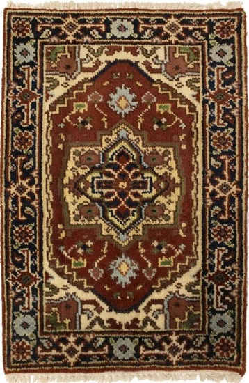 Heriz Serapi Handmade Rusty Red 2X3 Tribal Design Oriental Rug Bedroom Carpet