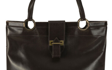 Hermès, sac Berry cabas en box brun, vintage, 36x40 cm