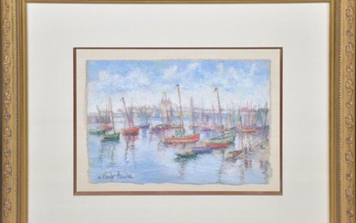 Hugues Claude Pissarro (FRENCH, 1935) Harbor scene, pastel on paper, sign lower left , 9 3/4?? x