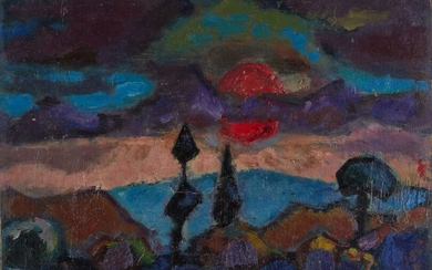 ISSAIEV Nicolas (1896-1977) "Lune orange" Huile sur carton signée en bas à gauche 38 x...