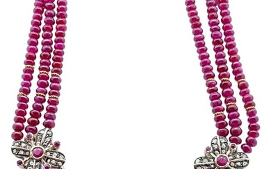 Indian 18k Gold, Sterling and Beaded Ruby Necklace