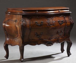 Italian Style Carved Cherry Bombe Commode, 20th c.