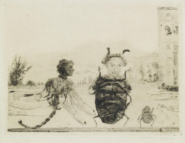 JAMES ENSOR Insectes Singuliers. Drypoint on imitation Japan paper, 1888. 114x154 mm; 4...