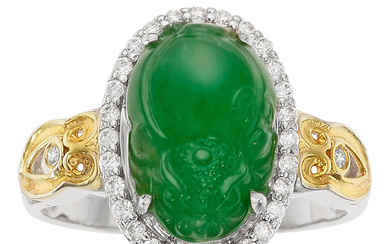 Jadeite Jade, Diamond, White Gold Ring Stones: Carved jadeite...