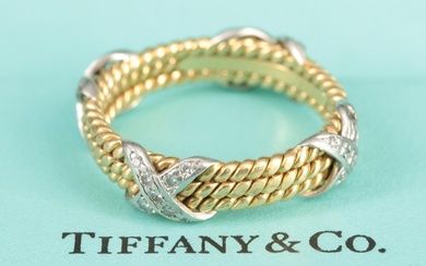 Jean Schlumberger for Tiffany & Co. 18K Platinum and Diamond Rope 3 Row X Ring
