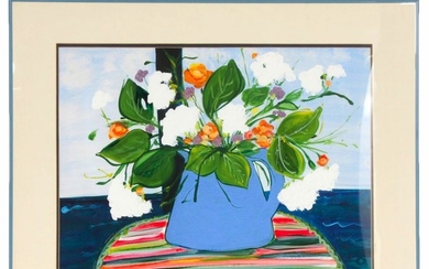 Jeny Reynolds Oil Painting "Vase of Flowers on Place Mat"